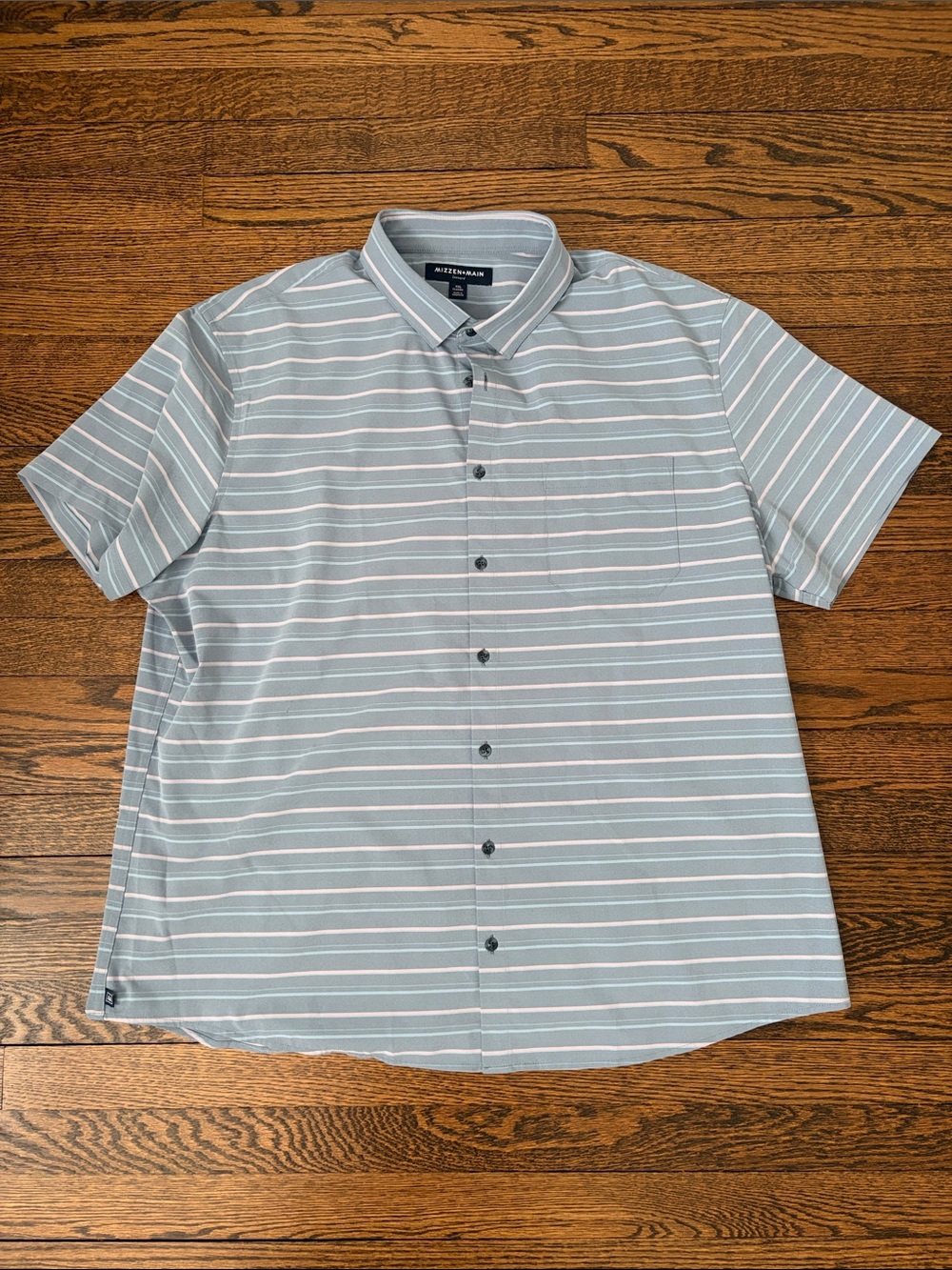 Mizzen + Main XXL Men's Short Sleeve Stripe Button-Up Shirt - Light Blue